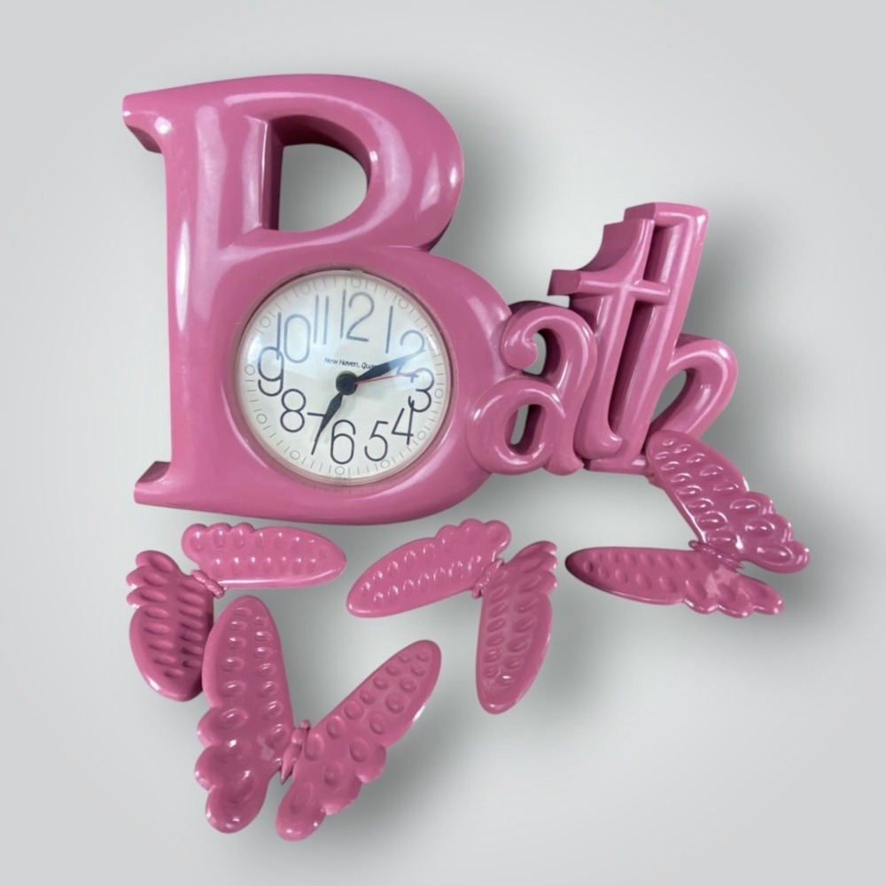 Burwood Bath Wall Clock Butterfly Set Dusty Rose Country Bathroom Decor 1980s